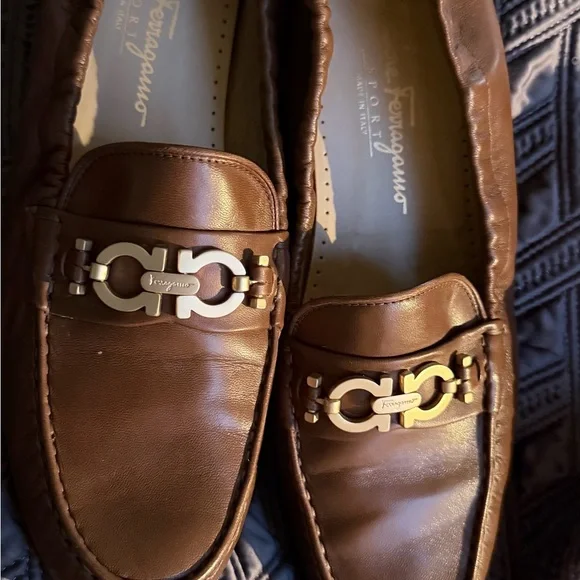 Salvatore Ferragamo Brown Loafers with Gold Buckle - Picture 7 of 7